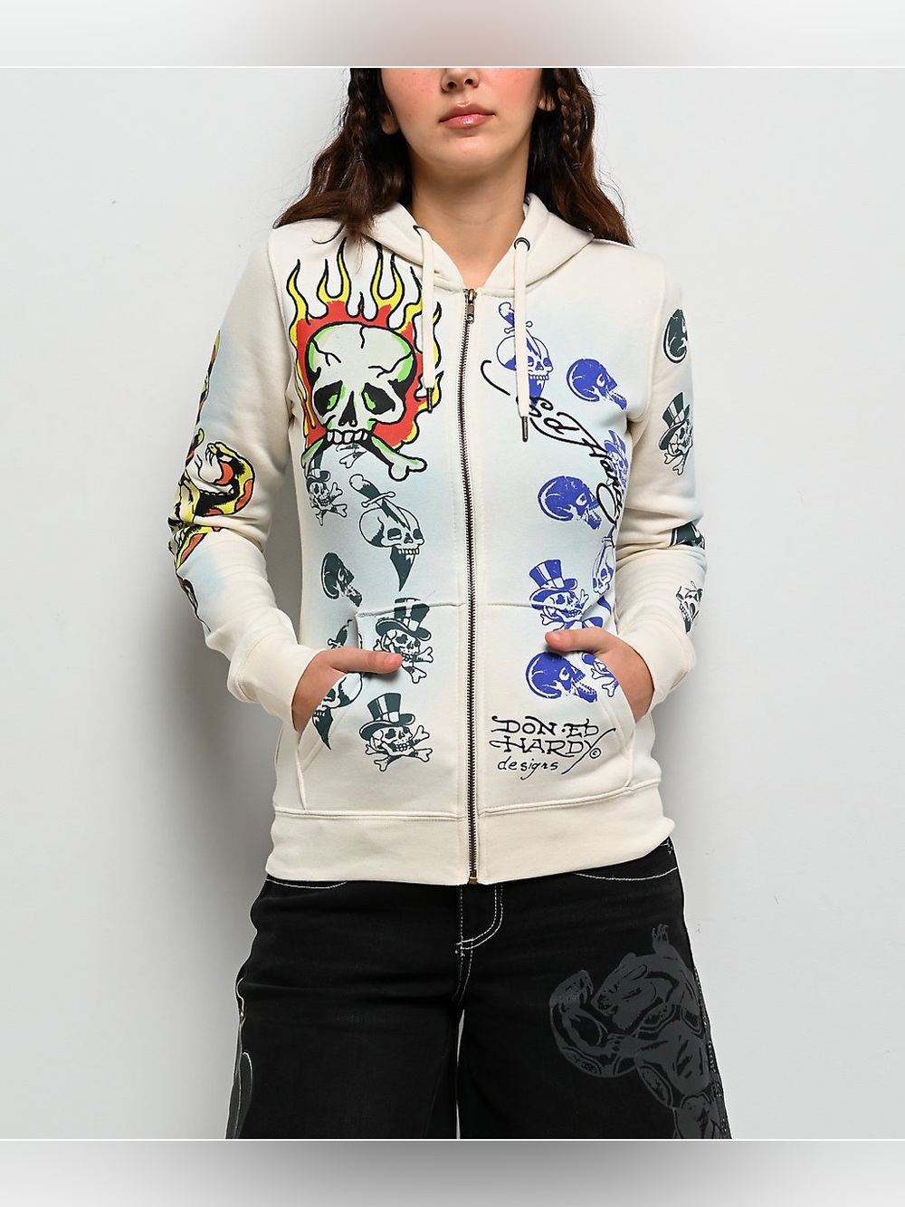 Ed Hardy Skulls Ivory Zip Hoodie
Size XL
